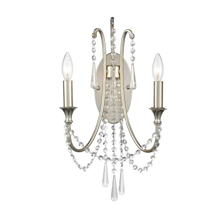 Crystorama Arcadia 2 Light Antique Silver Wall Mount ARC-1902-SA-CL-MWP